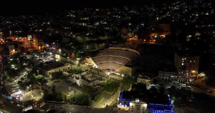 Aerial footage on a busy boulevard downtown Amman.