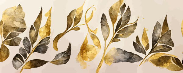 abstract luxury art background with tree leaves in gold