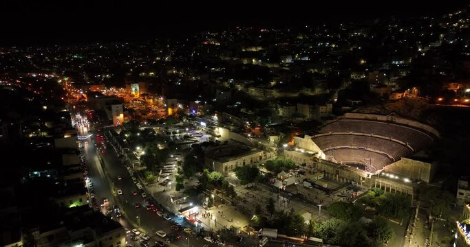 Aerial footage on a busy boulevard downtown Amman.