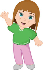happy girl child clipart. girl character hands up illustration. 