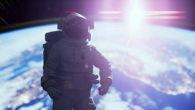 Astronaut in outer space over the planet Earth