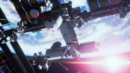 International Space Station ISS floating in orbit above planet earth