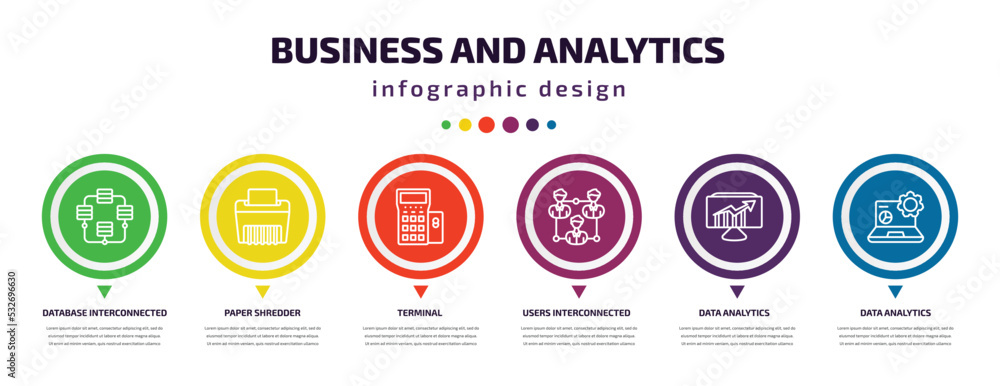 Poster business and analytics infographic element with icons and 6 step or option. business and analytics i