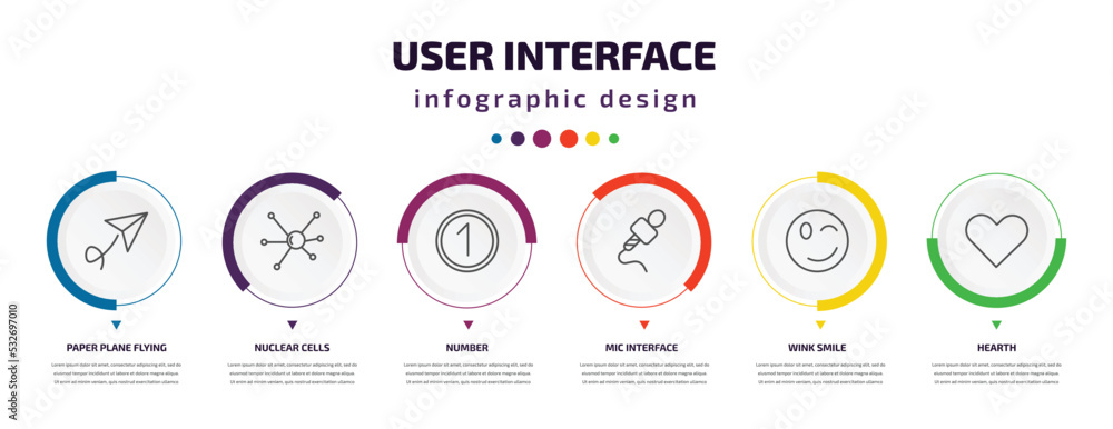 Poster user interface infographic element with icons and 6 step or option. user interface icons such as pap