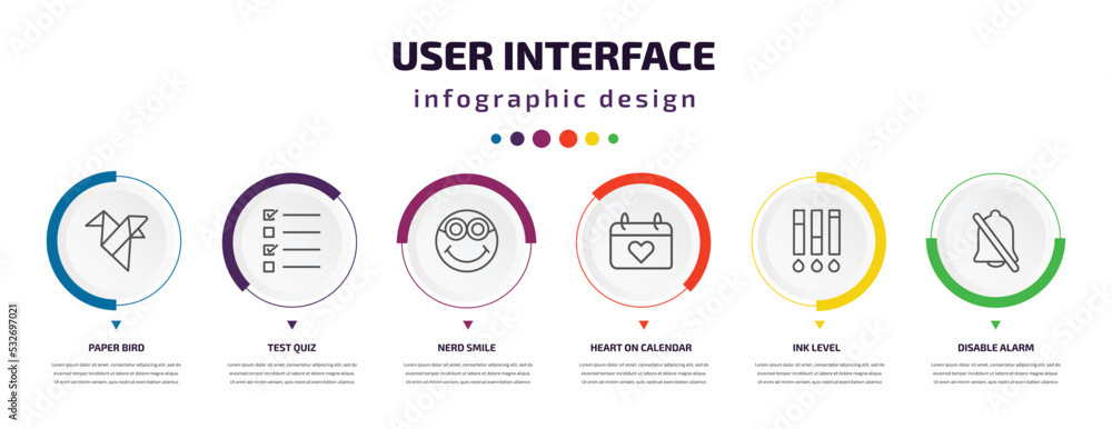 Poster user interface infographic element with icons and 6 step or option. user interface icons such as pap
