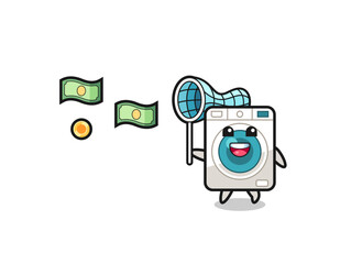 illustration of the washing machine catching flying money