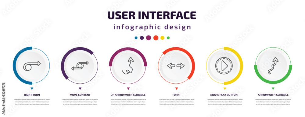 Poster user interface infographic element with icons and 6 step or option. user interface icons such as rig