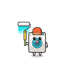 the washing machine painter mascot with a paint roller