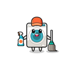 Obraz na płótnie Canvas cute washing machine character as cleaning services mascot