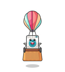 washing machine mascot riding a hot air balloon