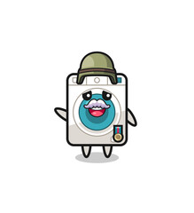 cute washing machine as veteran cartoon
