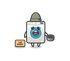 cute washing machine beggar cartoon character