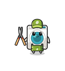 cute washing machine as gardener mascot