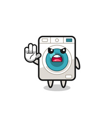 washing machine character doing stop gesture