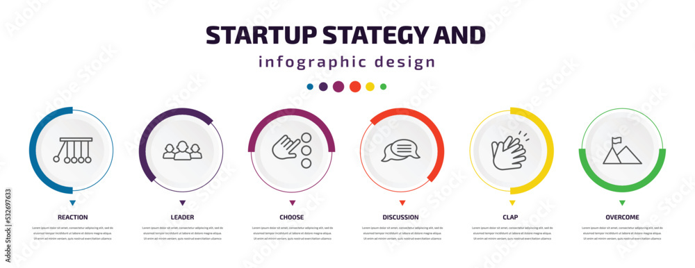 Poster startup stategy and infographic element with icons and 6 step or option. startup stategy and icons s