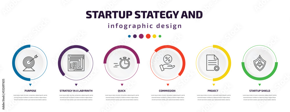 Poster startup stategy and infographic element with icons and 6 step or option. startup stategy and icons s