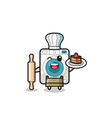 washing machine as pastry chef mascot hold rolling pin