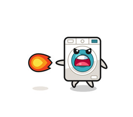 cute washing machine mascot is shooting fire power