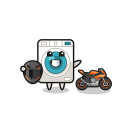 cute washing machine cartoon as a motorcycle racer