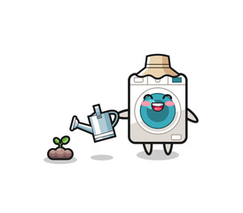 cute washing machine is watering plant seeds