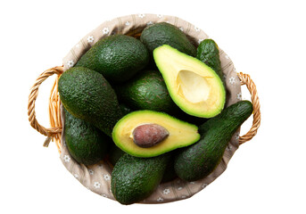 Basket with avocado. Transparent.