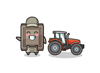 Naklejka premium the carpet farmer mascot standing beside a tractor