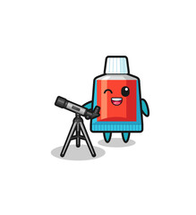 toothpaste astronomer mascot with a modern telescope