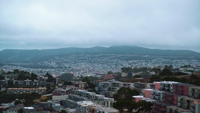 Aerial panorama view of Daly City during cloudy day - View From Twin Peaks in San Francisco 