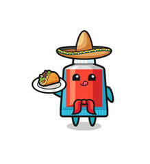 toothpaste Mexican chef mascot holding a taco