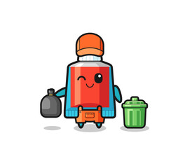 the mascot of cute toothpaste as garbage collector