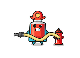 toothpaste cartoon as firefighter mascot with water hose