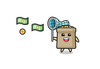 illustration of the wheat sack catching flying money