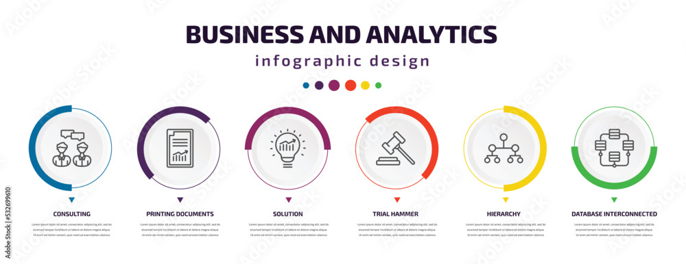 Poster business and analytics infographic element with icons and 6 step or option. business and analytics i