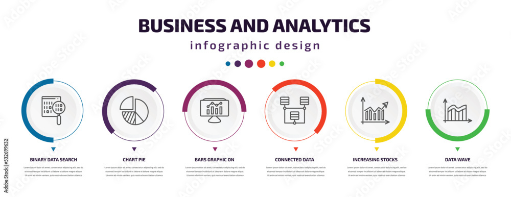 Poster business and analytics infographic element with icons and 6 step or option. business and analytics i