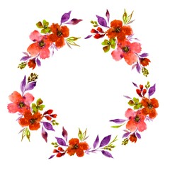Watercolor floral illustration. Rustic wreath with wildflowers. Isolated on white background