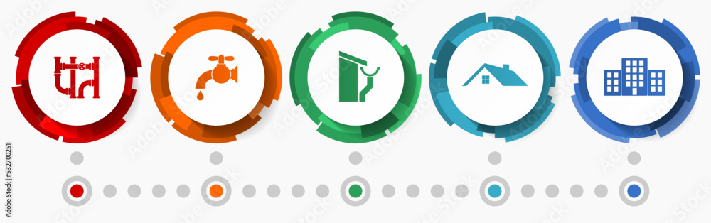 Poster home service concept vector icon set, building infographic template, construction web buttons collec