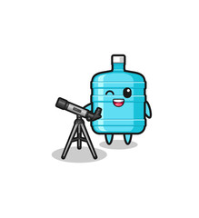 gallon water bottle astronomer mascot with a modern telescope