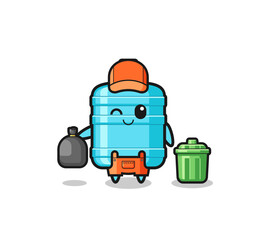 the mascot of cute gallon water bottle as garbage collector