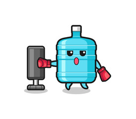 gallon water bottle boxer cartoon doing training with punching bag