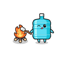 gallon water bottle character is burning marshmallow