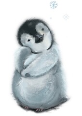 cute penguin looks at snowflakes © Alina