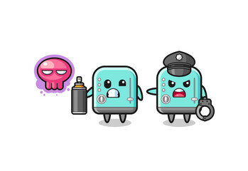 toaster cartoon doing vandalism and caught by the police