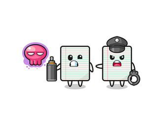 paper cartoon doing vandalism and caught by the police