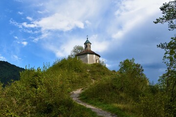 Way of the cross chapel on a hill above Idrija in Slovenia