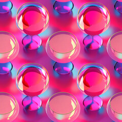 Seamless pattern illustration. Cocktail glass in neon light.