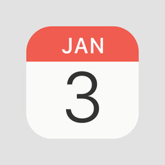 3 January icon isolated on background. Calendar symbol modern, simple, vector, icon for website design, mobile app, ui. Vector Illustration