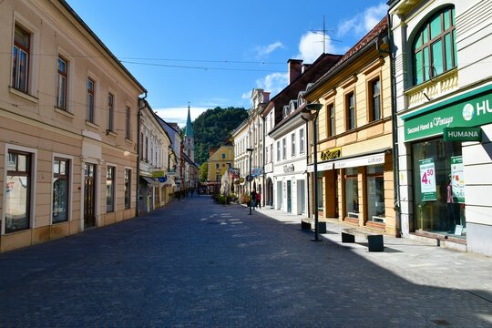 Celje, Slovenia - September 18 2022: Main square in the town of Celje in Stajerska, Slovenia