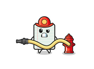 paper cartoon as firefighter mascot with water hose