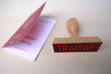 International biometric Russian passports of citizen of Russian Federation with red cover close up...