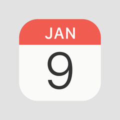 9 January icon isolated on background. Calendar symbol modern, simple, vector, icon for website design, mobile app, ui. Vector Illustration